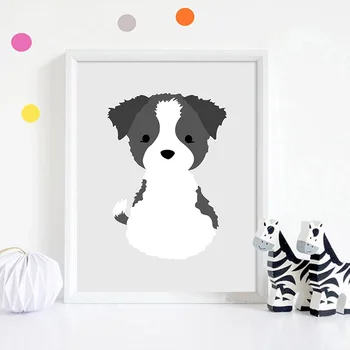 Kawaii Tecknade Djur Duk Målning Lamadjur Bära Hund Affisch Plantskola Art Print Väggen Bilden för Baby Kid Sovrum Dekoration