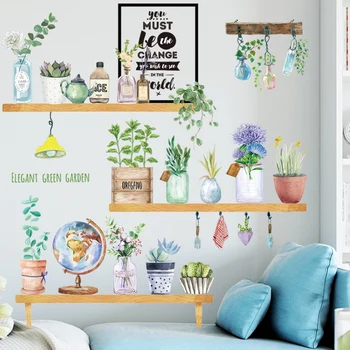 Kreativa Blomma Krukväxt väggdekorationer Sovrum Vardagsrum Kök Bakgrund Inredning, Avtagbar Vinyl väggdekaler Art Väggmålningar