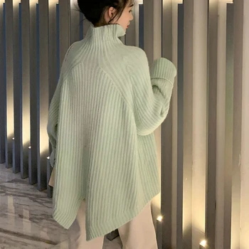 Kvinnor Pullovrar som Vintern Hösten Dam Tröjor Polotröja Mysig Tillbaka-slit Enkel Elegant All-match Office koreanska Fashion Chic Ins