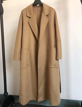LANMREM Populära 2021 high-end vatten rippel dubbelsidig cashmere coat kvinnor lång badrock stil höst vinter jacka för kvinnor
