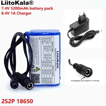 LiitoKala Skydda 7.4 V 5200 mAh 8.4 V 18650 Li-lon Batteri cykel belysning strålkastare speciell batteri DC 5.5*2,1 mm + 1A Laddare