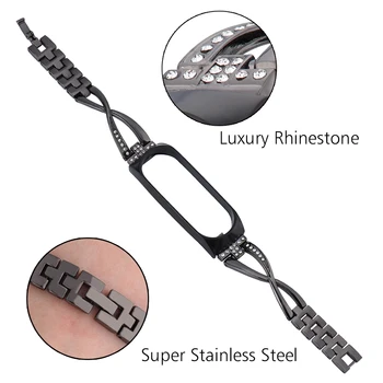 Metall Armband X-Länk Glittrande Strap Band för Xiaomi Mi-Band 4 Bling Rhinestone Diamond Armband Miband 3 Intervall Armband Kvinna