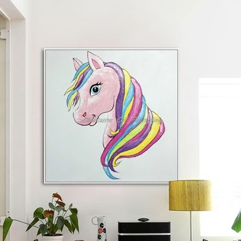 Mintura handmålade oljemålningar på Duk Rainbow Häst Väggen Bilden För Vardagsrum heminredning Wall Art Nr Inramade