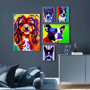 Modern Abstrakt färg Art Print Målning bulldog hund Affisch på Väggen Bilden för heminredning Wall Decor väggmålning Ingen ram
