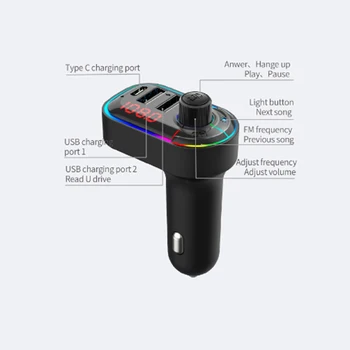 Ny Bil Bluetooth-5.0 FM-Sändare Trådlös Handsfree Audio Receivern Automatiskt MP3-Spelare 5V3.1A/1A+Typ-K med Dubbla USB-snabbladdare