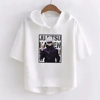 Nya Harajuku Jujutsu Kaisen T Shirt Kvinnor Hooded Tshirt Kvinnliga Streetwear Gojo Satoru Anime Bild Tryckt Oversized T-Shirt