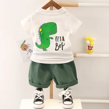 Nya Sommar Barn Tecknat Kläder Baby Pojkar Flickor Kavajslag T-Shirt Shorts 2st/set Barnen Spädbarn Casual Kläder Barn Träningsoverall