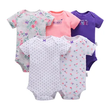 NYA stil Sommaren 2020 Baby flickor Färgglada Kort Ärm bodysuits Bomull 5 st babykläder för flickor & pojkar Baby Kostym Pyjamas