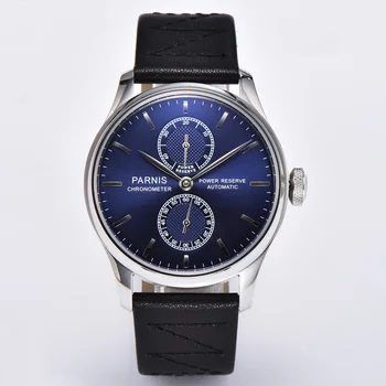 Parnis 43mm Blue Dial Automatiska Mekaniska klockor Mens Klockor lyxvarumärke Mode Power Reserve Vattentätt Armbandsur för Män