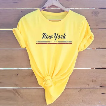 Plus-Storlek S-5XL New York Ut T Shirt Kvinnor Tröjor i Bomull O Hals, Kort Ärm Sommaren TShirt Toppar Roliga T-Shirts