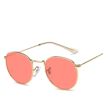 Retro Runda Solglasögon Kvinnor Helt Designade Rosa Spegel solglasögon vintage Metall Lyx Kvinnliga Nyanser UV400