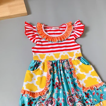 Sommar Kläder med Barn Multicolour Tryckt Baby Flickor Klänning för fest presentera Ko dress