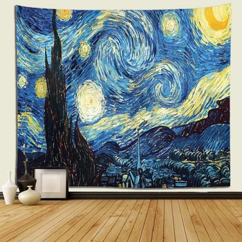 Starry Night Väv Van Gogh Abstrakt Målning Vägg Art 3D-Blå Vägg Hängande Väv heminredning Stora väv