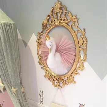 Söt 3D-Golden Crown Swan Vägg Konst Hänger Flicka Swan Docka Mjukis Djur väggdekor För barnrum Födelsedag Eller Bröllop