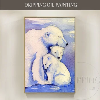 Tillverkaren Direkt Leverera Hög Kvalitet Handgjorda Arktiska Djur isbjörn oljemålning på Duk Handgjorda Isbjörnar Målning