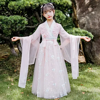 Traditionell kinesisk Folkdans Klänning för Flickor Fairy Broderier Kjol Hanfu Streetwear Kläder