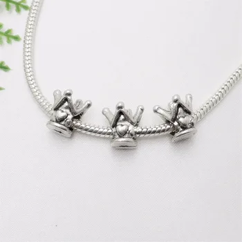 Vintage Silver Crown Pärlor passar Pandora Charms DIY Eu-Armband för Metall Smycken Gör 60st/mycket