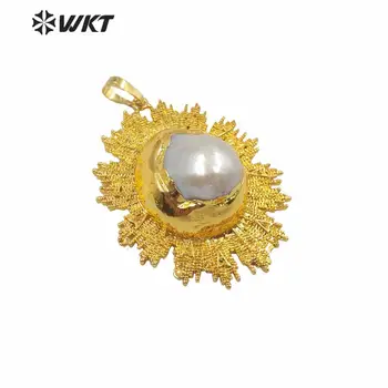 WT-JP217 Grossist 10ST Smycken Hänge Naturliga Barock Pärla örhängen I förgyllt Flower Kvinnor Hänge Tillbehör
