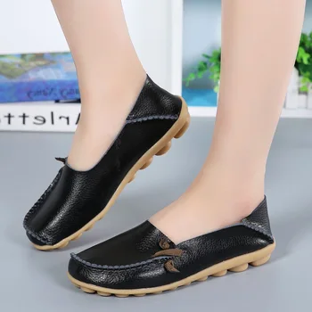 Äkta Läder Skor Kvinnor Lägenheter Plus Size 35-44 Mockasiner Zapatos Mujer Mjukt Läder Loafers Kvinnor Casual Platta Skor Kvinnliga